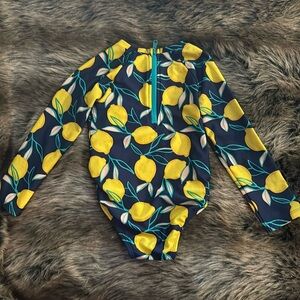 Cat & Jack Lemon Print One Piece Rashguard Swimsuit, size 4T
